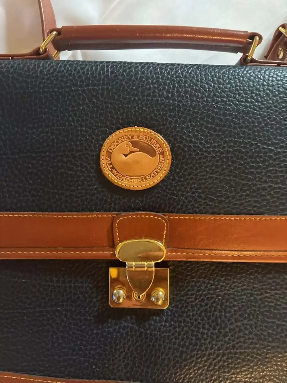 Vintage Dooney & Bourke All-Weather Leather Navy and Tan Satchel Briefcase